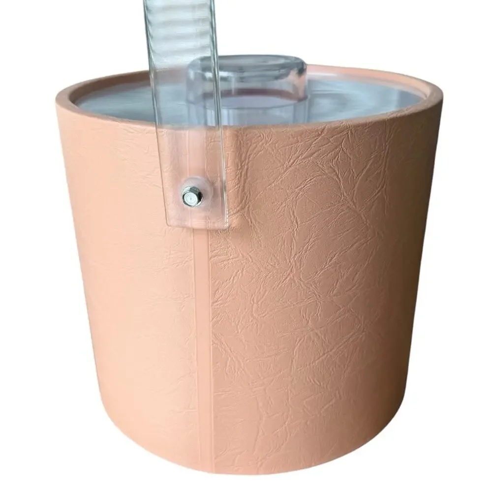 Vintage 80s peach vinyl and clear acrylic ice bucket retro pink bar ware